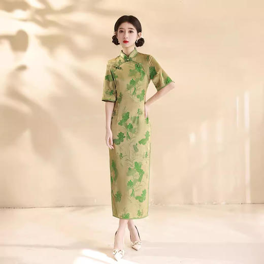 春夏新款，改良旗袍改良修身日常金色送考走秀气质旗袍XL-24051 商品图4