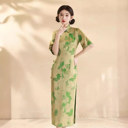 春夏新款，改良旗袍改良修身日常金色送考走秀气质旗袍XL-24051 商品图2
