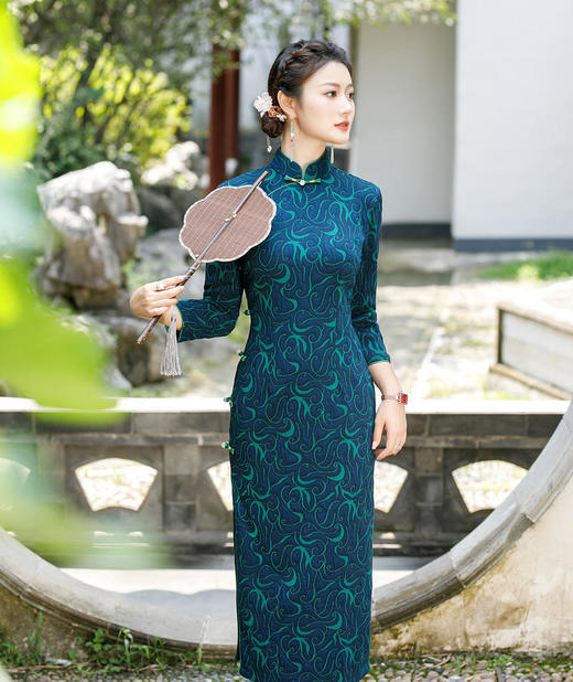TZW-改良七分袖气质妈妈装中国风修身旗袍连衣裙 商品图2