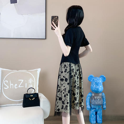 奢姿2025年夏季新款大码女装小香风短袖胖妹妹碎花裙时尚两件套9932952736【1】 商品图3