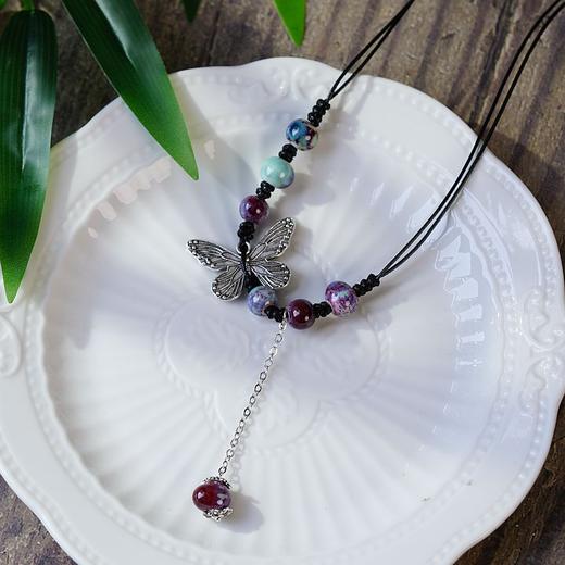 【手作新中式 复古陶瓷蝴蝶项链女】民族风国潮古风锁骨链 抽绳颈链 商品图5