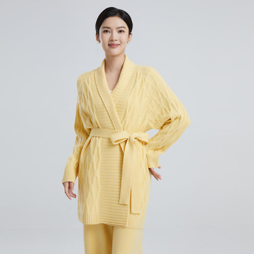 东黎 • 山羊绒女士春秋绞花系带中长款开衫 4040 商品图0