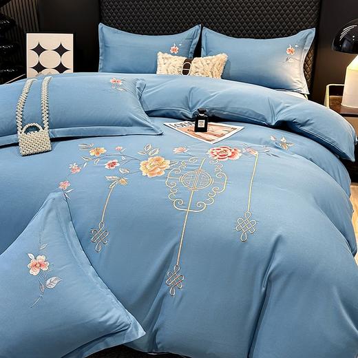 TZW-北欧风花开富贵纯色刺绣四件套床单被罩可裸睡亲肤款床上用品 商品图2