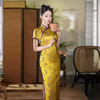 春夏新款，日常修身金色高考走秀长款中老年气质改良旗袍XL-24093 商品缩略图3