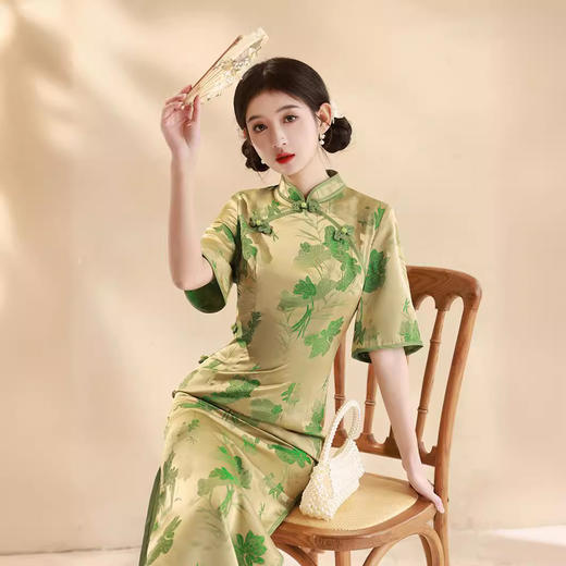 春夏新款，改良旗袍改良修身日常金色送考走秀气质旗袍XL-24051 商品图0
