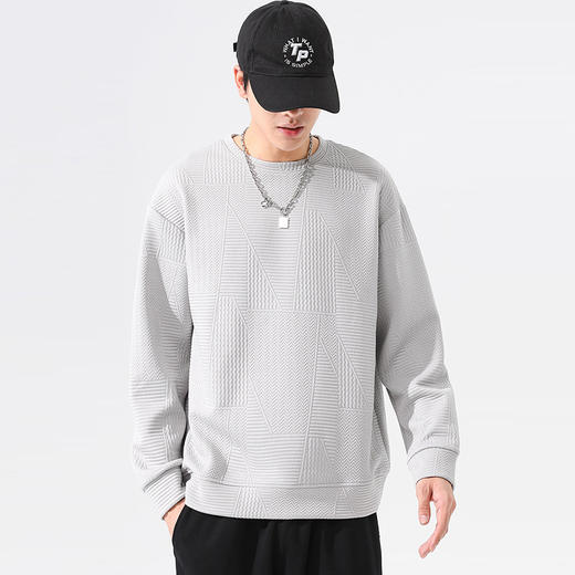 【新款DSL】大依优型大码圆领卫衣肌理感长袖加肥加大胖子上衣男士T恤肥佬打底男装 商品图0