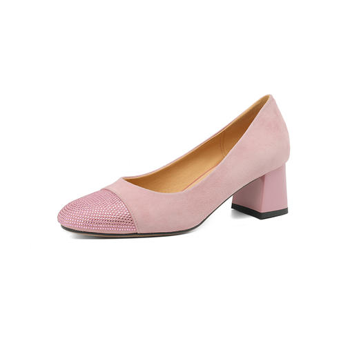 【预售5天】爆款糖果水钻里外全皮，圆头拼接粗跟单鞋DB-M5835 商品图8