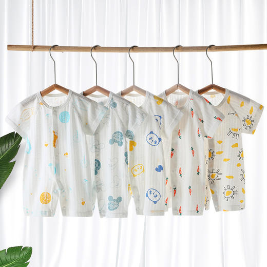 【宝宝短袖连体衣】婴儿衣服夏季薄款女短袖新生儿男宝宝睡衣A类纯棉哈衣短袖连体衣 商品图1