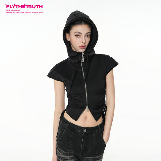 FTT Flythetruth  黑松蓝调 酷飒暗黑风连帽卫衣女春季小飞袖背心 商品图1