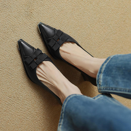 【预售5天】简约拼接蝴蝶结，里外真皮浅口单鞋DP&2260 商品图12