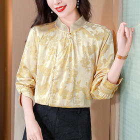 KQL-1878新中式衬衫春秋新款原创中国风女装香槟色改良提花衬衣上衣