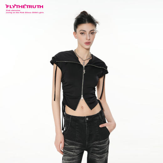 FTT Flythetruth  黑松蓝调 酷飒暗黑风连帽卫衣女春季小飞袖背心 商品图0