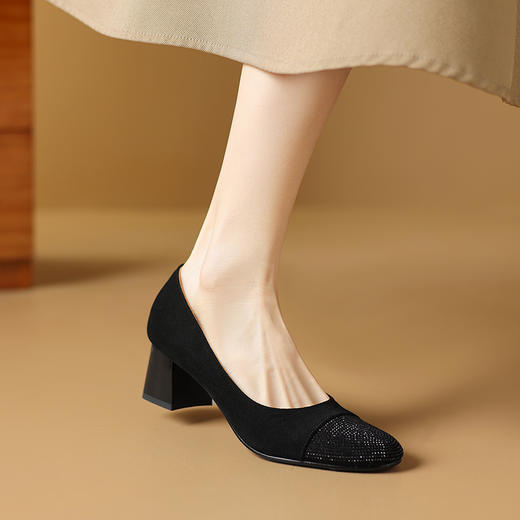 【预售5天】爆款糖果水钻里外全皮，圆头拼接粗跟单鞋DB-M5835 商品图7