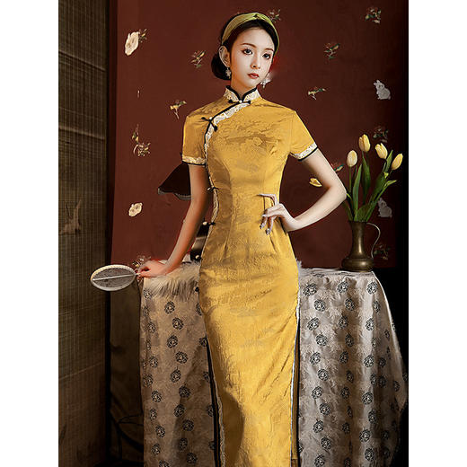 黄色改良复古中国风高级感民国老上海旗袍连衣裙267 商品图2