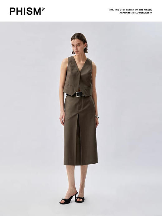 无腰头前翻褶半身裙 商品图0