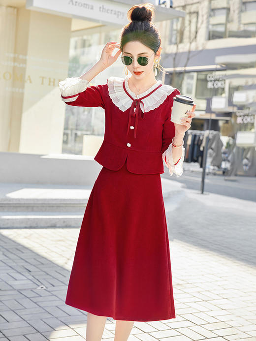 2024年春季上新韩版气质时尚小清新拼接撞色高腰A裙两件套HR-HYYF6873 商品图1