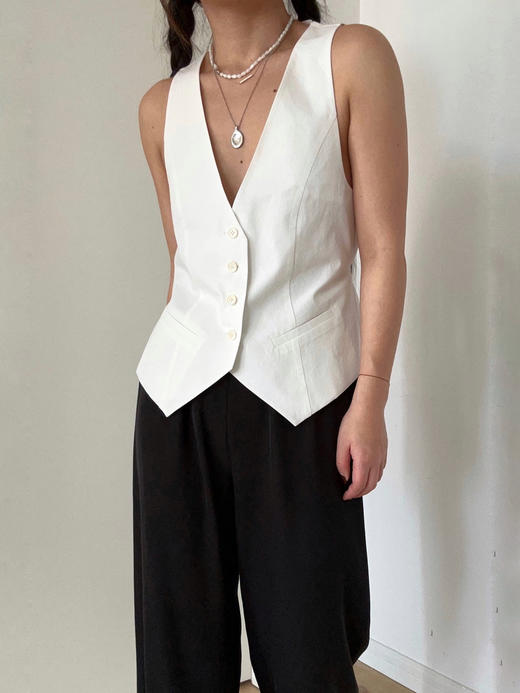 TU｜C04SS24-JK06-WT00 纯棉拼接马甲 [ 白 ] 商品图1