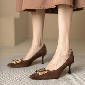 【预售5天】轻奢优雅百搭，尖头羊翻皮高跟鞋XKDY&X1651