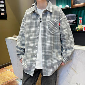 【新款DH】大依优型大码时尚翻领夹克格子雷萨加肥加大休闲胖子宽松外套上衣男装潮流