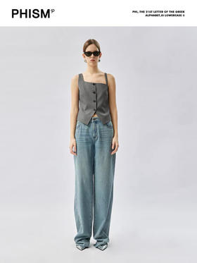 不对称肩带马甲