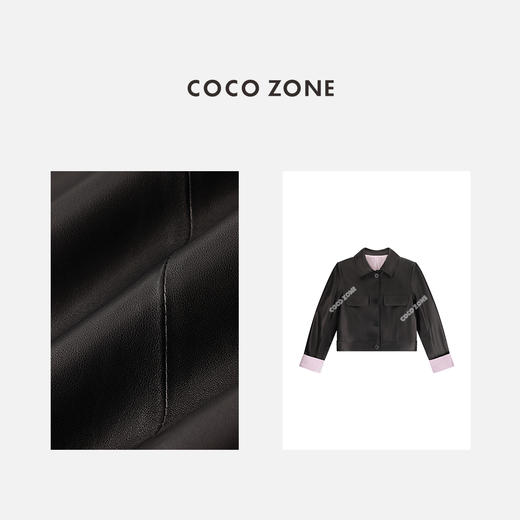 COCO ZONE 新中式皮衣翻领领短款气质羊皮夹克外套 CC2A0168 商品图2