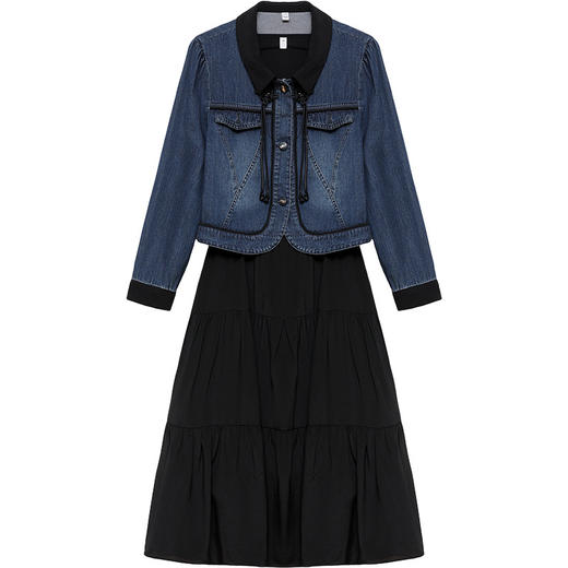 QYMJJ-6628036-Y 牛仔开衫外套无袖背心裙中长款连衣裙2024年新款小香风外套两件套 商品图4