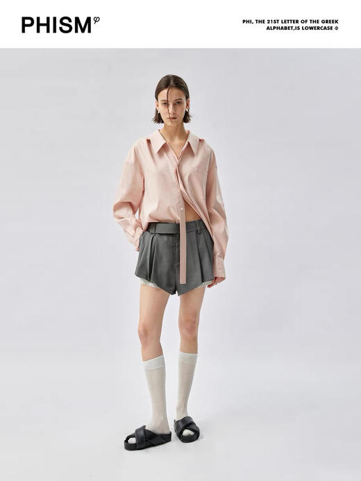 门襟下摆飘带衬衫 商品图0