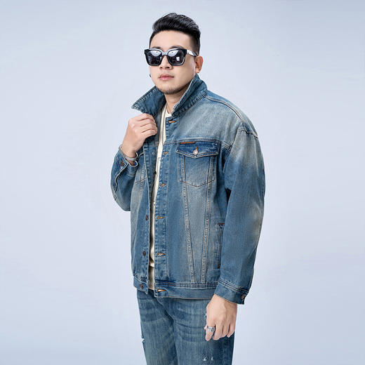【Q】【新款DMH】大依优型大码牛仔外套潮牌男装胖子春翻领工装飞行夹克宽松外套男 商品图2