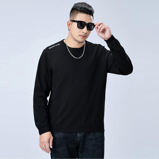 【新款DMH】大依优型大码圆领卫衣长袖弹力加肥加大胖子上衣男士T恤肥佬打底男装 商品图0