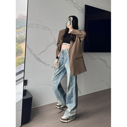 PAPERLLL重工竹节阔腿直筒牛仔裤女2024年新款时尚潮流高腰长裤 商品图1