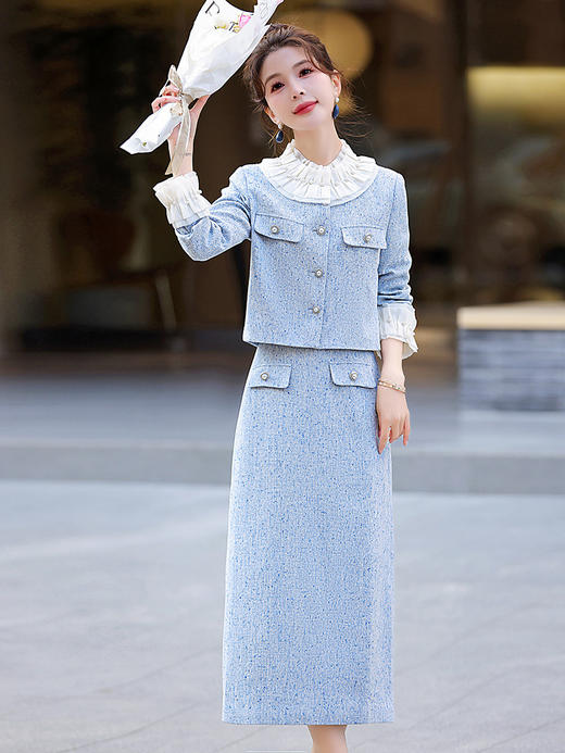 拼接百褶小香风套装2024年春季气质时尚优雅法式两件套裙HR-YWY8923 商品图0