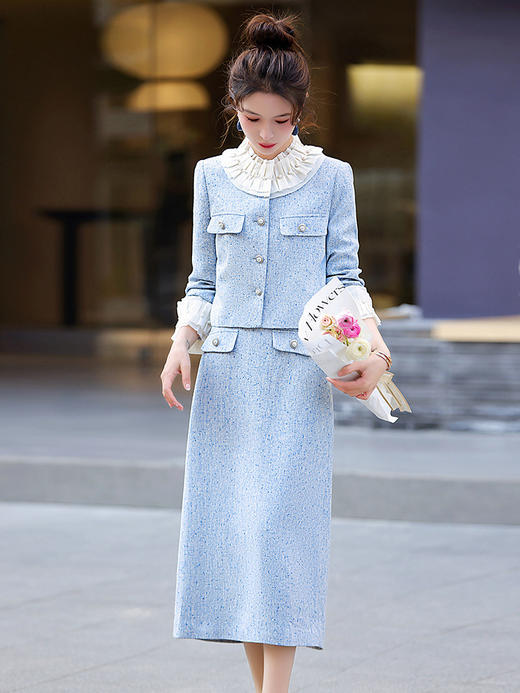 拼接百褶小香风套装2024年春季气质时尚优雅法式两件套裙HR-YWY8923 商品图1
