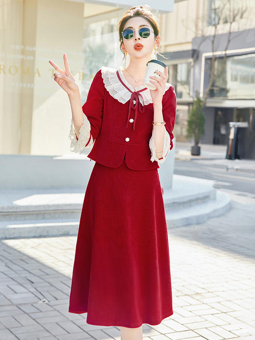 2024年春季上新韩版气质时尚小清新拼接撞色高腰A裙两件套HR-HYYF6873 商品图0