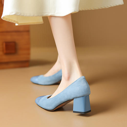 【预售5天】爆款糖果水钻里外全皮，圆头拼接粗跟单鞋DB-M5835 商品图2