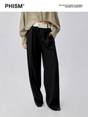 拼接腰头阔腿裤