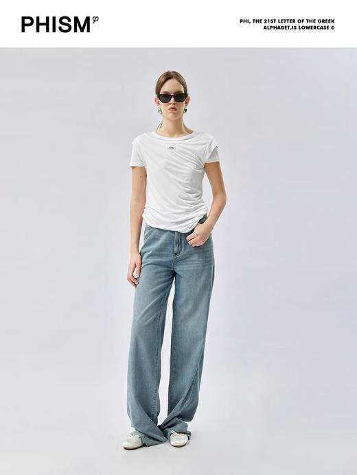 水洗牛仔廓形毛边长裤 商品图2