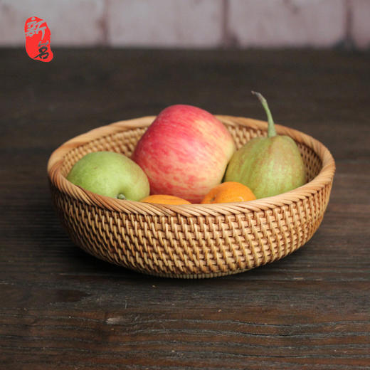 秋藤手工编织收纳筐 圆形 商品图0