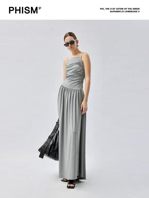 抽褶细肩带连衣裙 商品图1