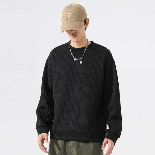 【新款DSL】大依优型大码圆领卫衣肌理感长袖加肥加大胖子上衣男士T恤肥佬打底男装 商品图1