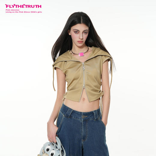 FTT Flythetruth 金盏爵士 收腰无袖连帽卫衣女春修身短款背心T恤 商品图0