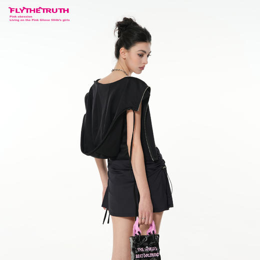 FTT Flythetruth  黑松蓝调 酷飒暗黑风连帽卫衣女春季小飞袖背心 商品图2