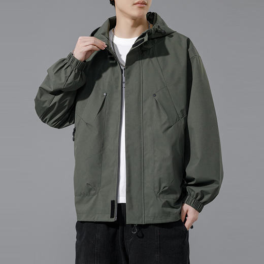 【新款DSL】大依优型大码外套冲锋衣工装连帽外套男宽松加肥加大码上衣夹克 商品图0