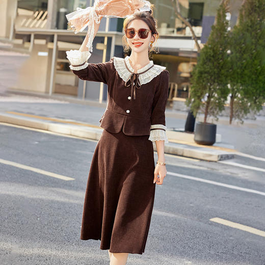 2024年春季上新韩版气质时尚小清新拼接撞色高腰A裙两件套HR-HYYF6873 商品图7