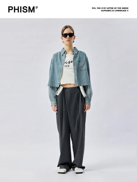 水洗短款牛仔衬衫 商品图3