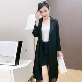 QYM-58005时尚新款风衣连衣裙西装领长袖开衫系带中长款薄款休闲裙