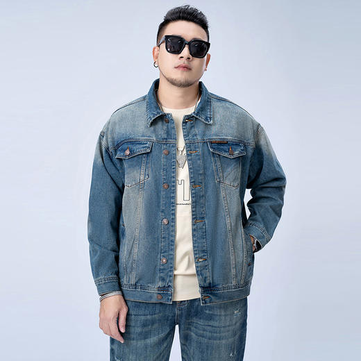 【Q】【新款DMH】大依优型大码牛仔外套潮牌男装胖子春翻领工装飞行夹克宽松外套男 商品图1