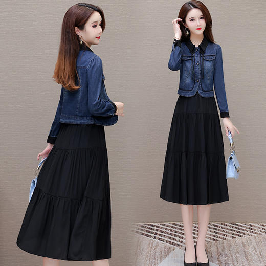 QYMJJ-6628036-Y 牛仔开衫外套无袖背心裙中长款连衣裙2024年新款小香风外套两件套 商品图2