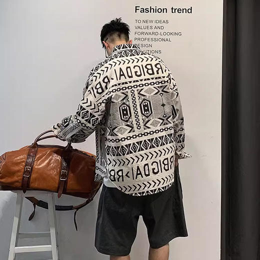 【新款DPX】大依优型大码满印衬衫长袖外套潮牌男装胖子翻领工装夹克宽松外套男 商品图2