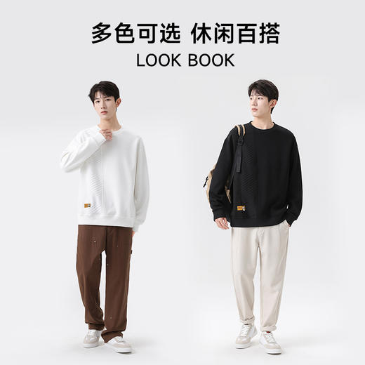 【新款DSL】大依优型大码圆领卫衣麂皮绒提花长袖加肥加大胖子上衣男士T恤肥佬打底男装 商品图2