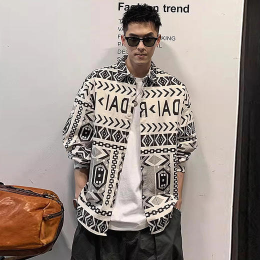 【新款DPX】大依优型大码满印衬衫长袖外套潮牌男装胖子翻领工装夹克宽松外套男 商品图0